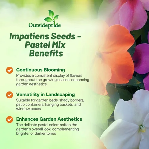 Miniatura 3 de Outsidepride 150 semillas Impatiens Xtreme Pastel Shade Garden Flower Seed Mix para plantar
