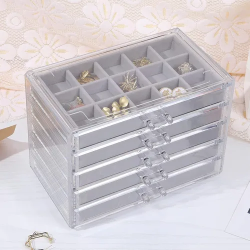 Miniatura 2 de misaya Organizador de joyas de pendientes con 5 cajones regalo de cumpleaños y Navidad caja de joyería de acrílico transparente para mujer soporte