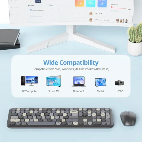 Miniatura 5 de Combo de teclado y mouse inalámbricos para máquina de escribir, 2.4G Office 104 teclas de tamaño completo, retro punk, lindo negro con teclas