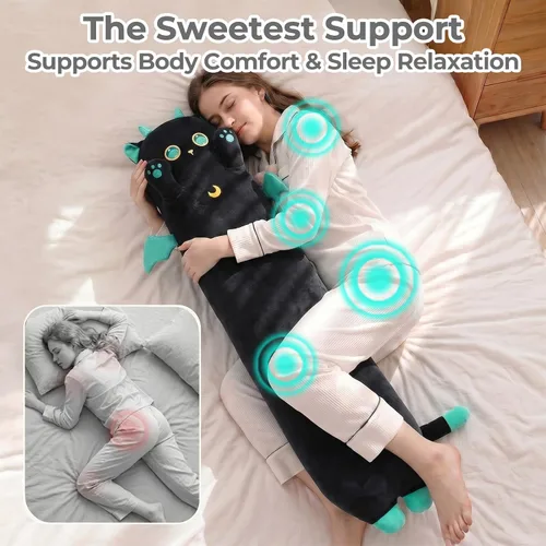 Miniatura 3 de Mewaii Peluche de gato largo, 5 tamaños, 120% relleno extra, almohada gigante para el cuerpo de los niños, lindo peluche Kawaii de ojos grandes