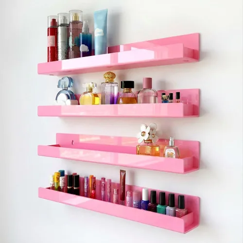 Miniatura 7 de Paquete de 4 estantes acrílicos negros de 15 pulgadas, estantería flotante negra para habitación de los niños, estante moderno para esmalte de uñas