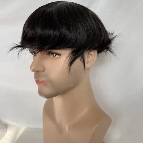 Miniatura 2 de Voloria Peluca de cabello humano europeo para hombre, 10x8 pulgadas, HD, encaje suizo, súper delgada, piel trasera, repuesto de cabello, color negro