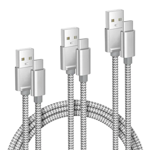 Cable de carga USB tipo C, paquete de 3, (1.5/3.3/6.6 pies), de nailon, para Samsung Galaxy Fold Note 9, 8, S10, S9, S8, S10E, 10, 10E, Plus, S20,