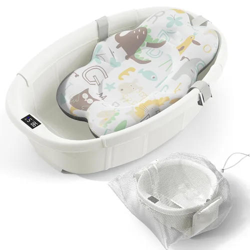 Miniatura 12 de Bañera Plegable para Bebé - Bañera Grande para Bebé con Termómetro y Cojín Bañera Portátil de Viaje para Recién Nacidos e Infantes Bañera Azul