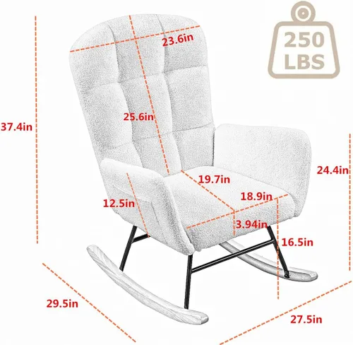 Miniatura 2 de hansones Mecedora para guardería, silla deslizadora tapizada con respaldo alto para sala de estar, dormitorio, oficinas (peluche rosa)