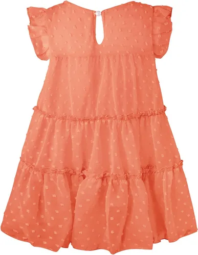 Miniatura 2 de AGQT Vestido de fiesta plisado con volantes de manga corta para niñas pequeñas, diseño de lunares suizos, con vuelo, talla 1-6T