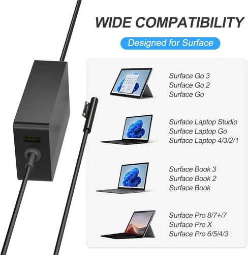 Miniatura 3 de Cargador para laptop Surface Pro de 65 W, para Microsoft Surface Pro Charger Windows Surface Laptop 6, 5, 4, 3, 2, 1, para Microsoft Surface Pro10