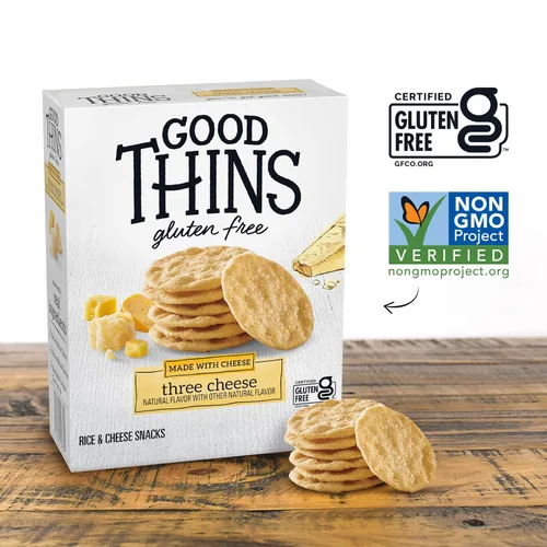 Miniatura 7 de Good Thins Galletas saladas de tres quesos con arroz y queso sin gluten, galletas para bocadillos a granel, 6 cajas de 3.5 onzas