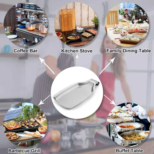 Miniatura 6 de Herogo - Soporte de cuchara de acero inoxidable negro para estufa de cocina, soporte grande para espátula de cocina con parte inferior cuadrada