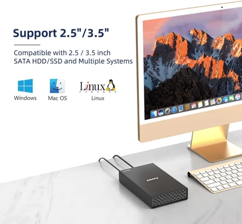 Miniatura 3 de MAIWO Caja de disco duro USB-C de 6 Gbps para HDD/SSD de 3.5 pulgadas/2.5 pulgadas, aleación de aluminio, fuente de alimentación de 12 V/2 A