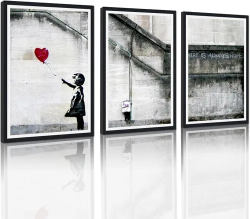 Miniatura 46 de 3 Piezas de Arte de Pared Banksy en Lienzo, Póster de Graffiti, Decoración de Pared con Citas Inspiradoras, Nunca Te Rindas, Obras de Arte para Sala