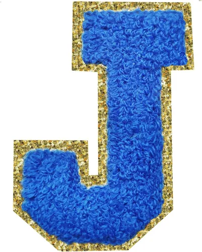 Miniatura 93 de Parches de letras termo-adhesivas de felpilla para chaquetas, parches de letras universitarias con brillantina para planchar en la letra azul A