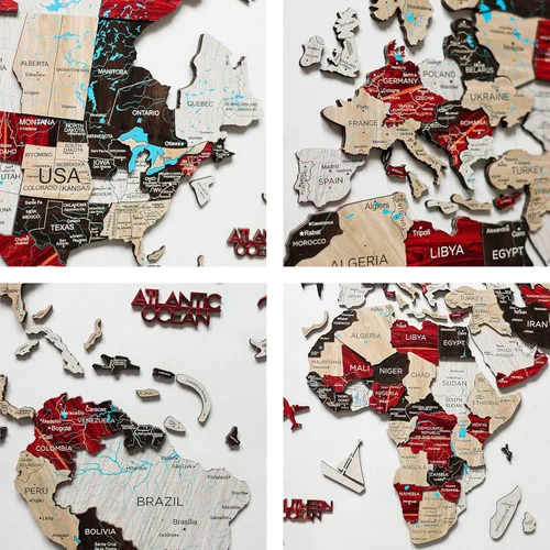 Miniatura 9 de Arte de pared de madera 3D hecho a mano con mapa del mundo, decoración de pared grande, rastrea tus viajes por el mundo, especial para el hogar
