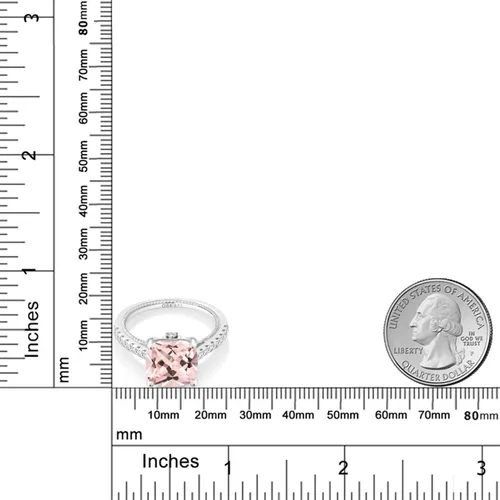 Miniatura 4 de Gem Stone King 925 Sterling Silver Peach Simulated Morganite and White Created Sapphire Engagement Ring For Women