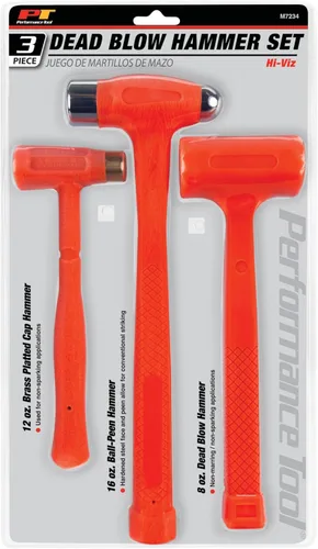 Miniatura 9 de Performance Tool M7234 - Juego de martillo de soplado muerto con tapa de latón, martillos de bola y muerto y revestimiento de uretano, naranja