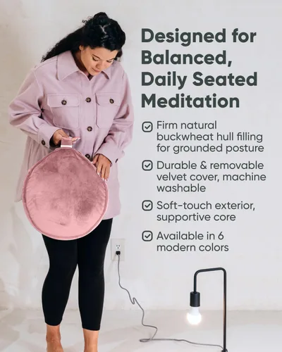 Miniatura 4 de Mindful Modern Velvet Meditation Cushion Luxe Zafu Yoga Floor Pillow Seat Posture Support Buckwheat Hull Filled Large Round Cushion with