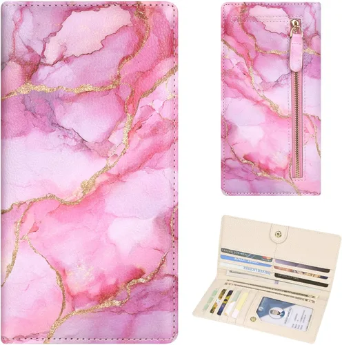 Miniatura 22 de Billetera para mujer, billetera RFID extradelgada, bolso plegable de cuero, con 11 ranuras para tarjetas y ventana de identificación, lindo monedero