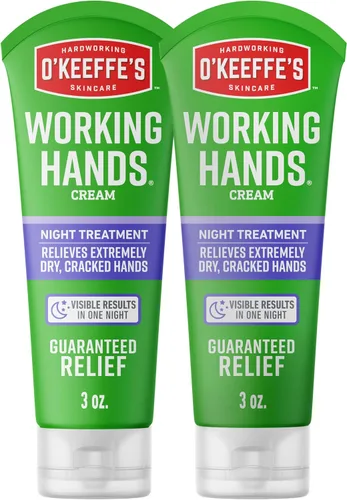 O'Keeffe's Working Hands - Crema de manos para tratamiento nocturno para sequedad extrema - Tubo de 3 oz (paquete de 2) - Cuidado reparador de la