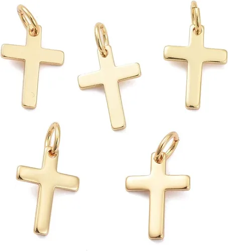 KitBeads 10 dijes de cruz chapados en oro real de 18 quilates de latón cristiano Crucifijo para hacer joyas, pulseras, collares a granel