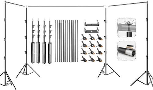 Miniatura 10 de BEIYANG Kit de soporte de fondo de fotos de 8.5 x 10 pies, kit de sistema de soporte de fondo ajustable con bolsa de transporte, para fotografía