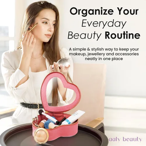 Miniatura 3 de Bolsa de maquillaje con forma de corazón – Bolsa de cosméticos de corazón rosa con cubierta transparente – Ideas de regalo para mujeres, mamá