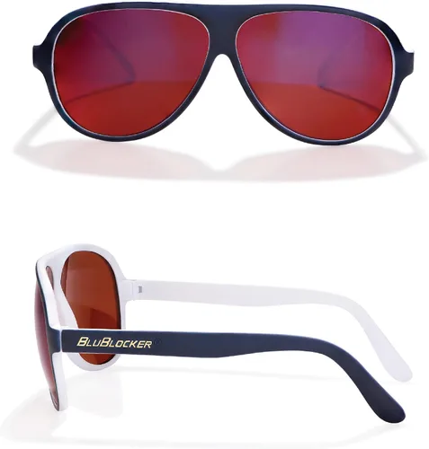Miniatura 2 de Oficial Blublocker Azul Marino AzulBlanco Aviator anteojos de sol con lente de espejo azul