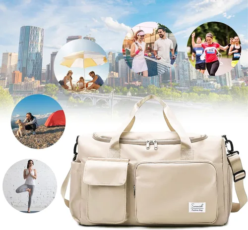 Miniatura 7 de Bolsa de gimnasio deportiva con compartimento para zapatos, bolsa de viaje con bolsillo separado seco y húmedo para hombres y mujeres, bolsa