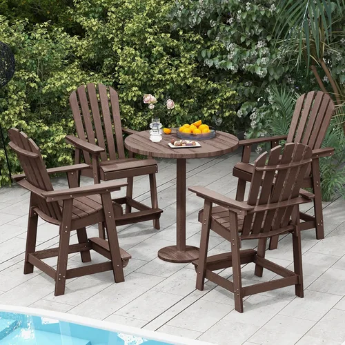 Miniatura 5 de Tangkula Taburete de bar para exteriores, silla Adirondack alta de polietileno de alta densidad con reposabrazos y reposapiés, resistente a la Marrón
