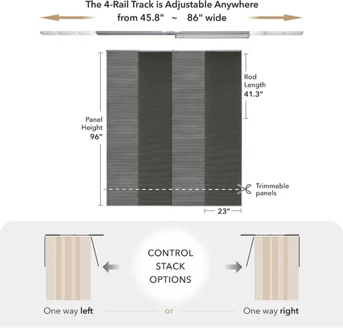 Miniatura 5 de GoDear Design Persianas de riel de panel deslizante ajustable de 45.8"- 86" pulgadas de ancho x 96" pulgadas de alto, persianas verticales, panel