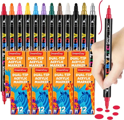 Marcadores de pintura acrílica, paquete de 96 con 12 colores de doble punta para rocas, lienzos, madera, suministros de arte no tóxicos para