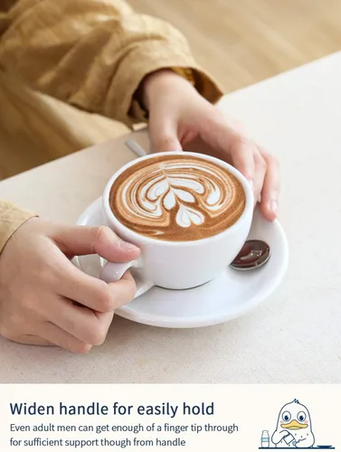 Miniatura 3 de LE TAUCI Juego de 4 tazas de capuchino de 6 onzas con platillos, juego de 4 tazas de café de cerámica y platillos para café con leche, Au Lait