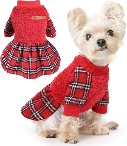 Miniatura 14 de Suéter para perro, ropa de invierno para perros pequeños, niño y niña, vestido de otoño para perrito, forro polar cálido, chihuahua, Yorkie, Tartán