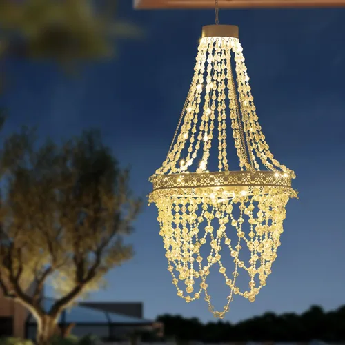 Miniatura 2 de Candelabro solar de cristal acrílico colgante para exteriores, luces decorativas para jardín, potente batería de litio, 54 LED cálidos, fácil