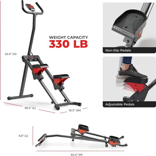 Miniatura 7 de Sunny Health & Fitness Stair Stepper & Climber Exercise Equipment for Home Workout, Compact Cardio Training Machine Rojo