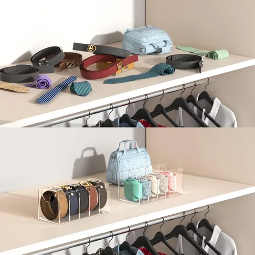 Miniatura 4 de FEMELI Organizador de cinturón, soporte de almacenamiento de contenedores de acrílico con 5 compartimentos, vitrina transparente para corbata