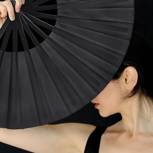 Miniatura 3 de Quacc Ventilador de mano plegable grande de 13 pulgadas, tela de nailon vintage, retro, gran abanico para baile de línea, festival chino de Kung Fu