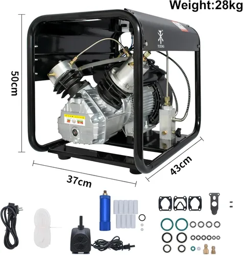 Miniatura 8 de TUXING Compresor Pcp de 4500 psi, compresor de aire de buceo de doble cilindro, versión de parada manual, bomba de aire de alta presión para pistola