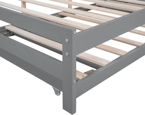 Miniatura 4 de Harper & Bright Designs Base de cama de tamaño matrimonial con nido ajustable, cama de plataforma matrimonial de madera con cabecero, marco de cama