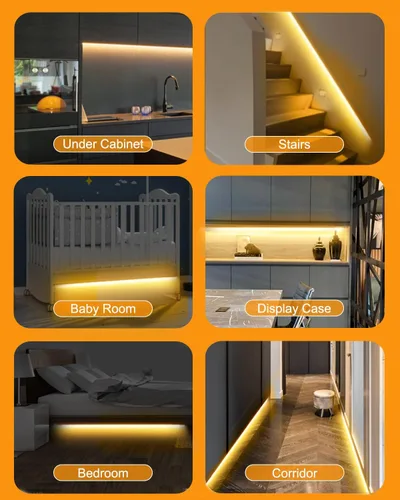 Miniatura 7 de Tira de luz LED con sensor de movimiento, iluminación debajo del gabinete con adaptador de corriente, 6 luces ajustables de brillo y temporizador