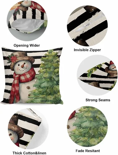 Miniatura 5 de Juego de 4 fundas de almohada rojas navideñas de 18 x 18 pulgadas, fundas de almohada cuadradas de lino rústico de Navidad, fundas de almohada