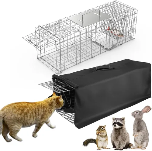 Miniatura 16 de TeqHome Trampa de jaula humana para ratas de 2 puertas, jaula de metal para animales vivos, pequeñas jaulas para roedores de liberación de capturas