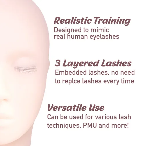 Miniatura 2 de Amber Lash Cabeza de maniquí con pestañas incrustadas en capas, para extensión de pestañas y práctica de maquillaje permanente, con pestañas