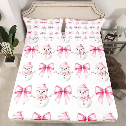Miniatura 33 de Sábana bajera con lazo azul tamaño individual, juego de ropa de cama de princesa con cerezas, estrellas y flores margaritas de dibujos animados