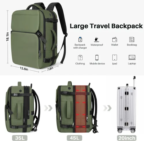 Miniatura 94 de Mochila de Viaje Snoffic para Mujer, Negro, 17 pulg.