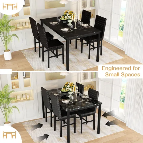 Miniatura 8 de Recaceik Juego de mesa de comedor para 4, juego de mesa de comedor moderno de 5 piezas con mesa de cocina de mármol sintético y 4 sillas tapizadas