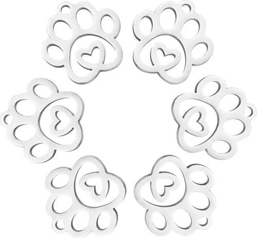 Miniatura 7 de Ipotkitt 10 dijes de huella de acero inoxidable 304 para mascotas, perros, gatos, huellas de corazón, para manualidades, joyas, collares