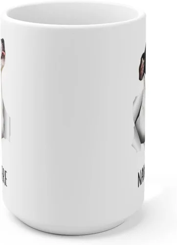 Miniatura 2 de Divertida taza de café blanca con nombre personalizado Rat Terrier con texto personalizado para Navidad 2026, 15 onzas