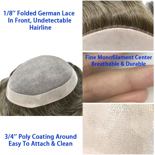 Miniatura 3 de Tupé para hombre, piezas de cabello humano real, sistema de reemplazo de cabello fino mono para hombres, postizo para hombres, prótesis de cabello