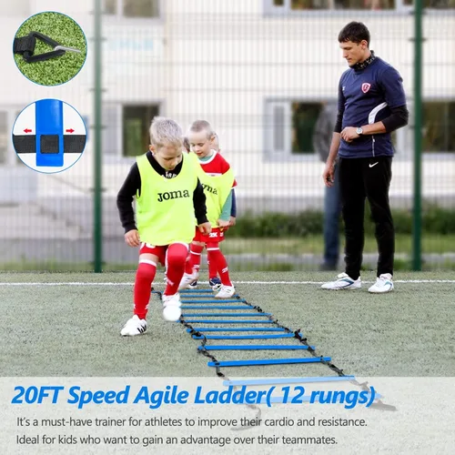 Miniatura 3 de Haootadiy Equipo de Entrenamiento de Agilidad, Equipo de Entrenamiento de Fútbol Incluye escalera de agilidad de 20 pies, 4 obstáculos de agilidad