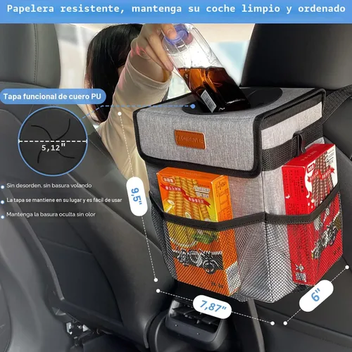 Miniatura 2 de ELONGRIVER - Basurero para asiento trasero o delantero de automóvil, a prueba de fugas, bonita bolsa de basura para vehículos utilitarios Gris